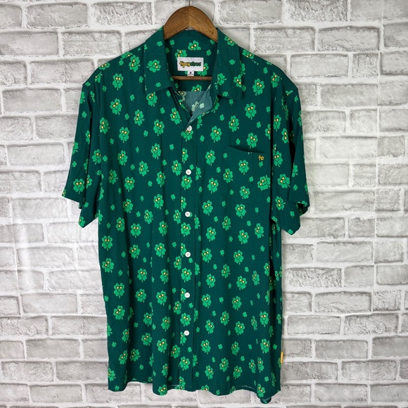 Tipsy Eleves Four Leaf Clover Casual Button Up Shirt Mens XL St. Paddy's Day - Picture 2 of 7